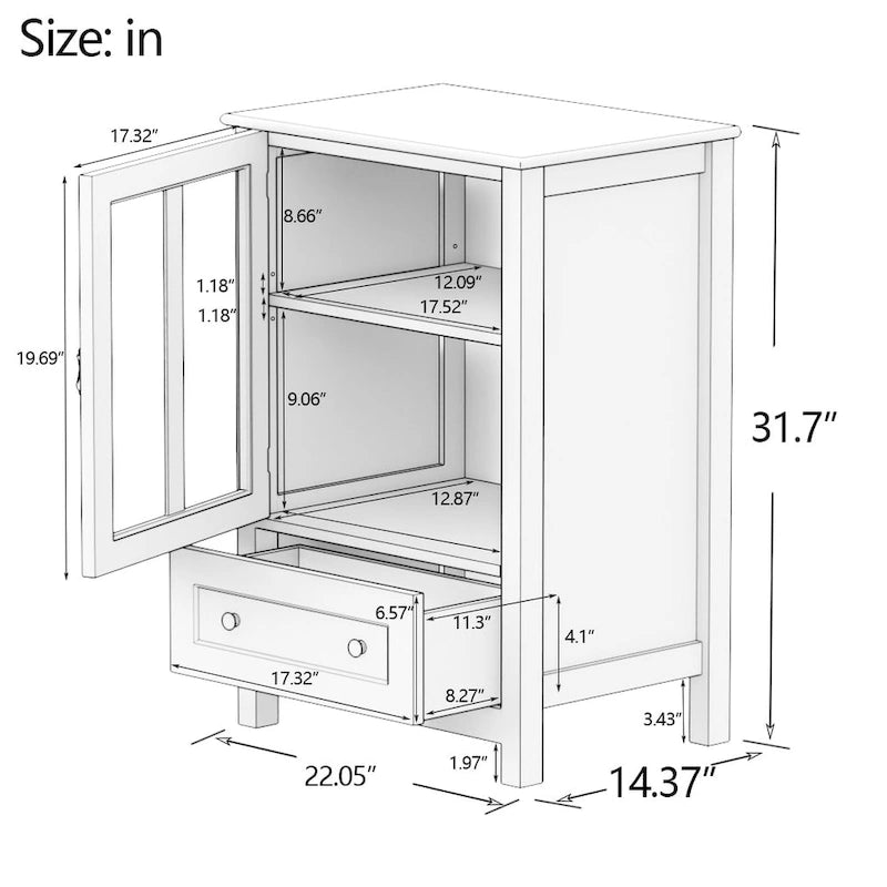 Meuble de rangement buffet avec double portes vitrées