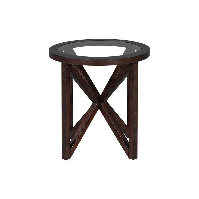 Table basse moderne en verre avec base en bois massif en croix, table d'appoint