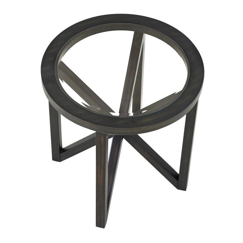 Table basse moderne en verre avec base en bois massif en croix, table d'appoint