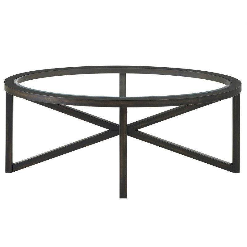 Table basse moderne en verre avec base en bois massif en croix, table d'appoint