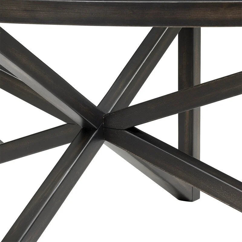Table basse moderne en verre avec base en bois massif en croix, table d'appoint