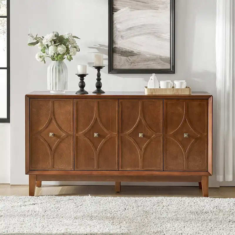 Buffet losangique de 152 cm du milieu du siècle avec étagères réglables