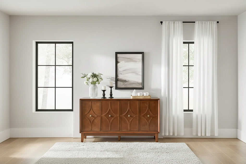 Miriam Mid-century 60 Wide Diamond-shaped Patterned Sideboard with Adjustable Shelves by HULALA HOME
