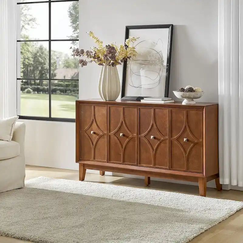 Buffet losangique de 152 cm du milieu du siècle avec étagères réglables