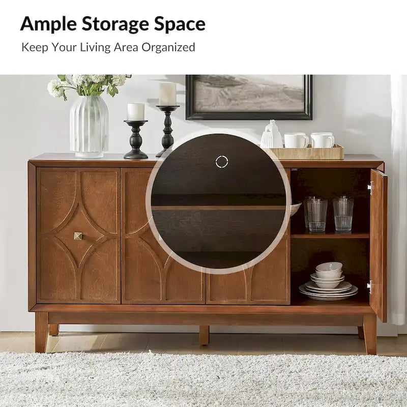 Buffet losangique de 152 cm du milieu du siècle avec étagères réglables