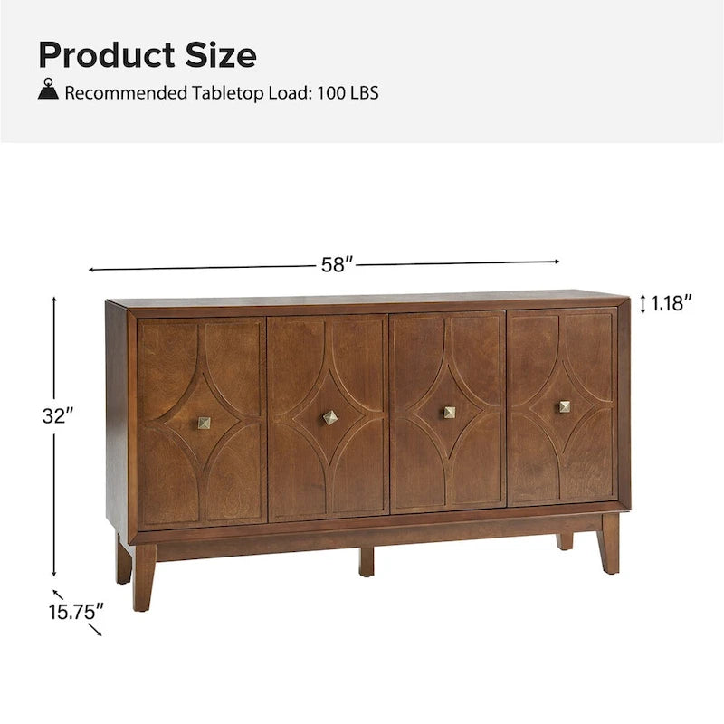 Buffet losangique de 152 cm du milieu du siècle avec étagères réglables