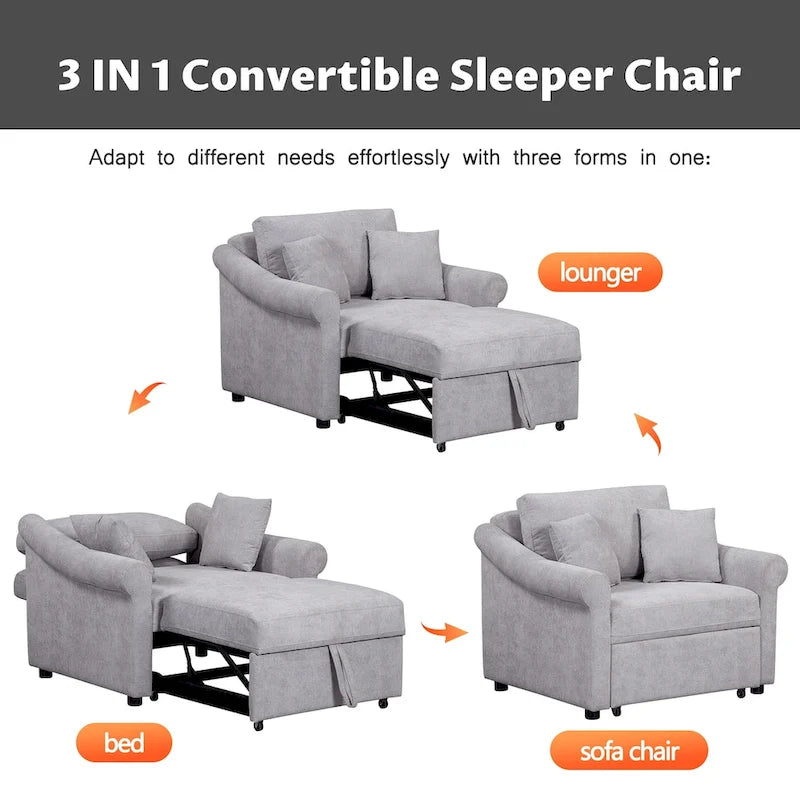 Fauteuil convertible en chenille avec dossier réglable, fauteuil de relaxation 3 en 1 se transformant en lit, lit simple pour salon