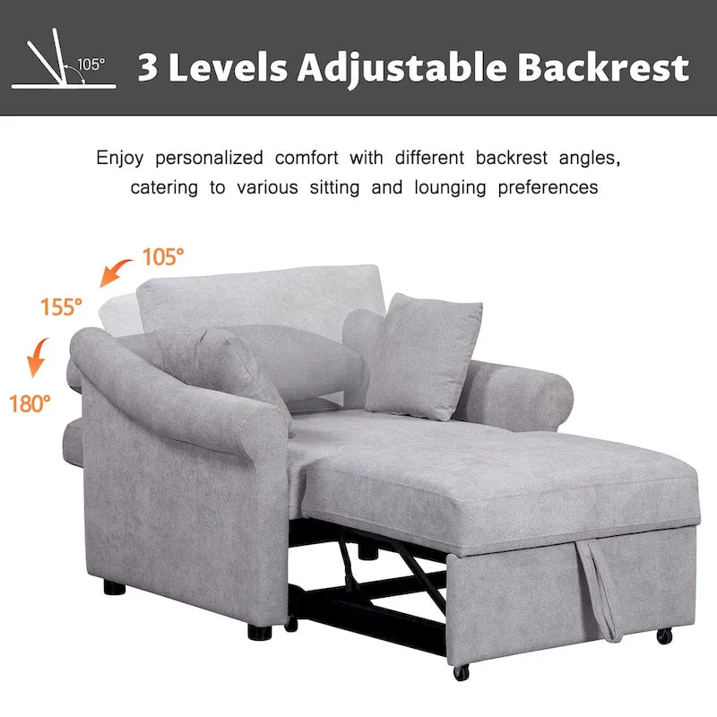Fauteuil convertible en chenille avec dossier réglable, fauteuil de relaxation 3 en 1 se transformant en lit, lit simple pour salon