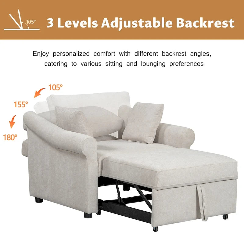 Fauteuil convertible en chenille avec dossier réglable, fauteuil de relaxation 3 en 1 se transformant en lit, lit simple pour salon