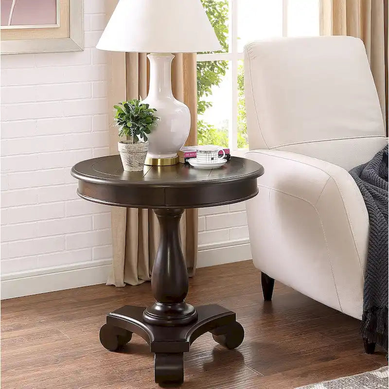 Table d'appoint piédestal ronde en bois pour salon, espresso