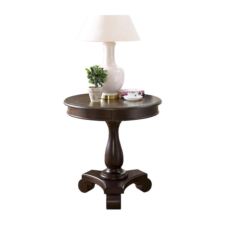 Table d'appoint piédestal ronde en bois pour salon, espresso