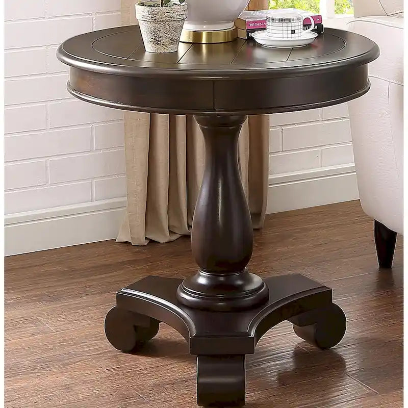 Table d'appoint piédestal ronde en bois pour salon, espresso