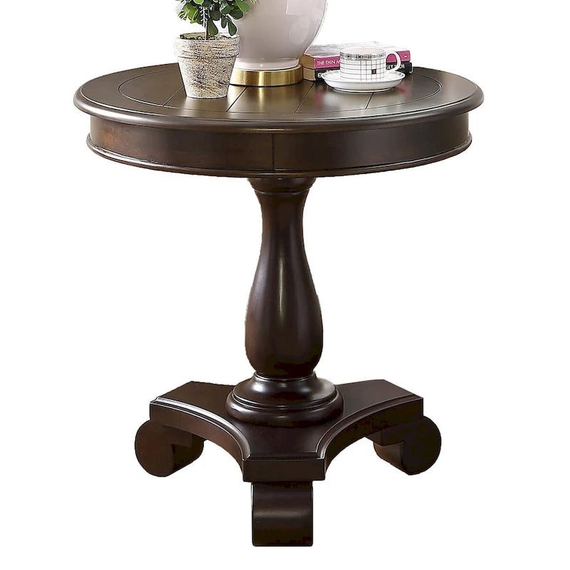 Table d'appoint piédestal ronde en bois pour salon, espresso