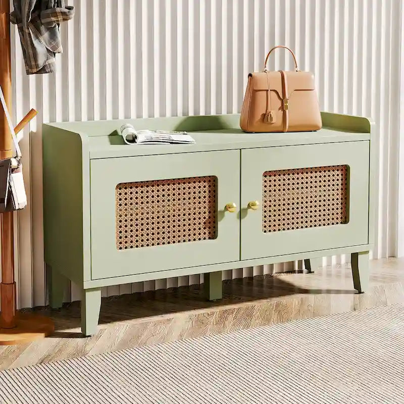 Meuble à chaussures banc d'entrée en bois à 2 niveaux avec portes pour le salon