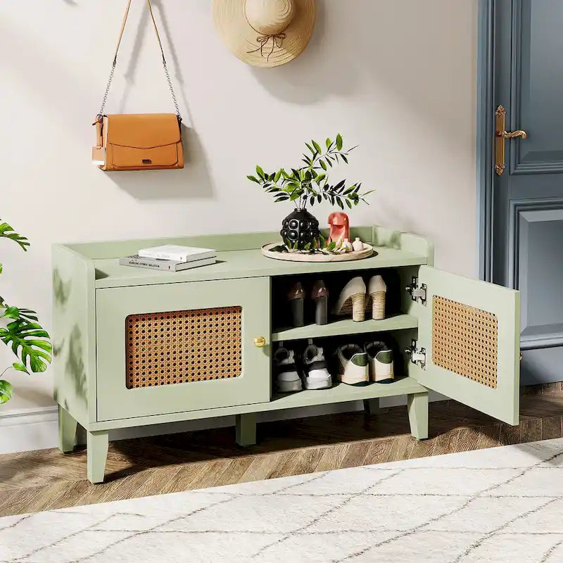 Meuble à chaussures banc d'entrée en bois à 2 niveaux avec portes pour le salon