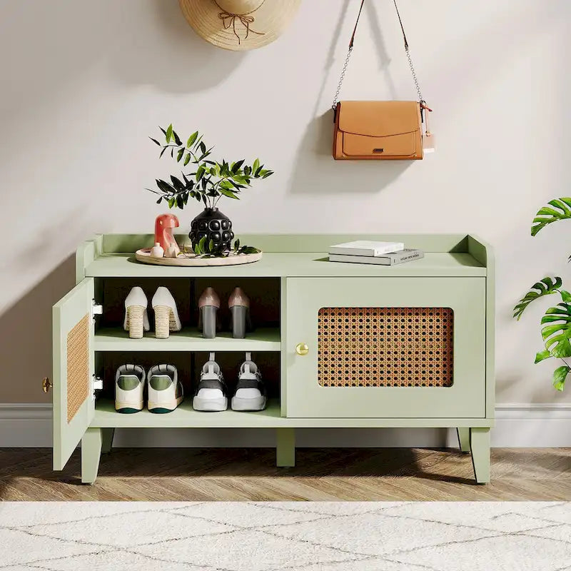 Meuble à chaussures banc d'entrée en bois à 2 niveaux avec portes pour le salon